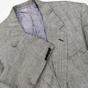 Oxxford Clothes 44L  Wool Blazer Gray Herringbone Unstructured Tweed Handmade